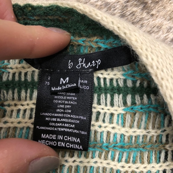 B Sharp Cream/Green/Pink Cardigan Sweater - Picture 3 of 5